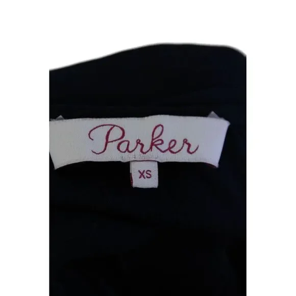 Parker Womens Silk Key Hole Neck Long Sleeves Blouse Navy Blue Size Extra Small - Picture 6 of 6